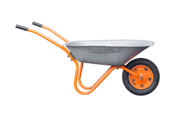 construction wheelbarrow, garden wheelbarrow isolated from background