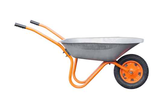 construction wheelbarrow, garden wheelbarrow isolated from background