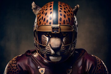 Jaguar mascot footballer dressed in a full american football equipment, generative ai