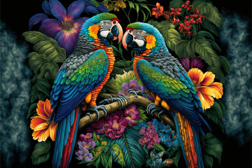 Zwei Papageien haben sich lieb - obrazy, fototapety, plakaty