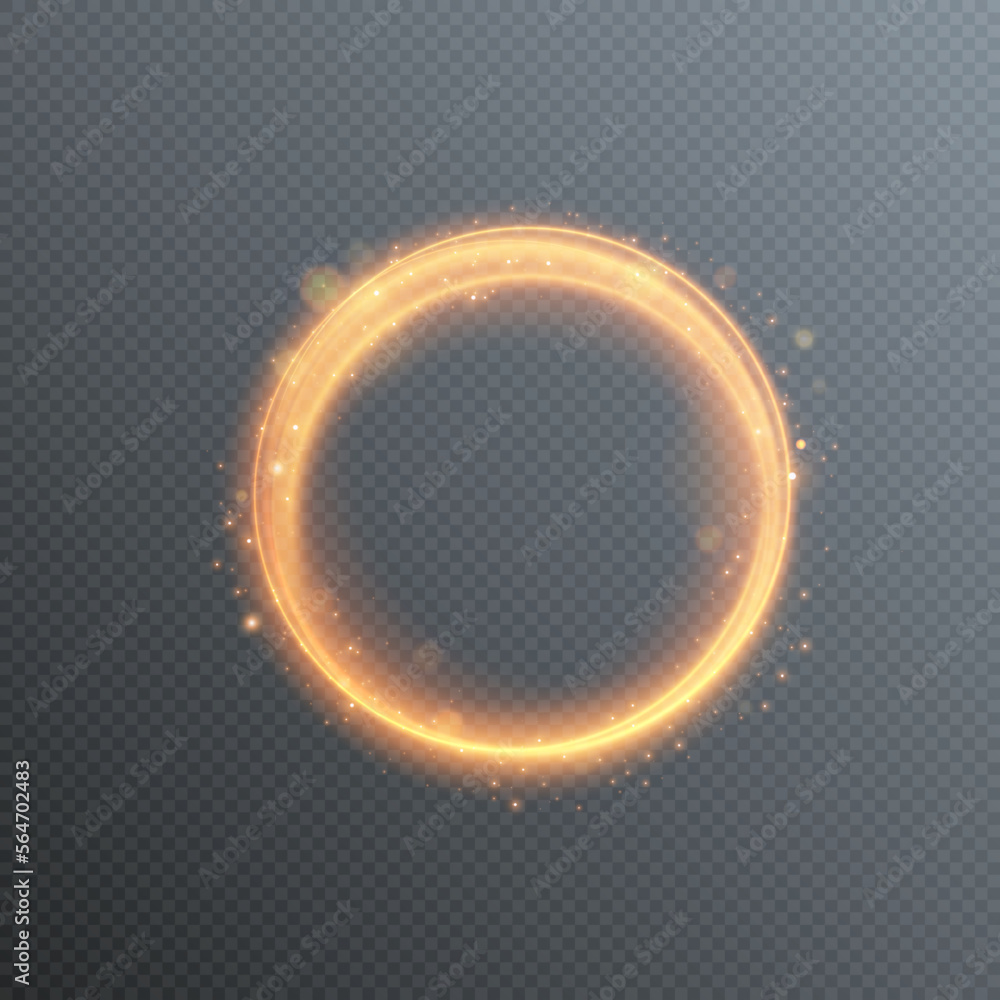 Aufkleber Vector bright neon circle with bokeh effect. Round frame with empty space for text. Golden glitter, magical glitter, futuristic lighting, glow, flash.