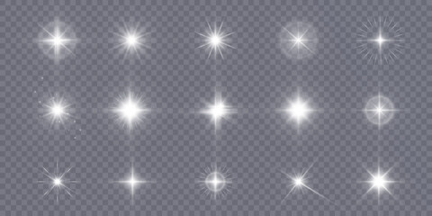 Set of light effects stars for web design and illustrations white light png vector.