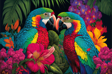 Zwei Papageien berühren ihre Schnabel