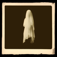 antique picture of levitating ghost with white sheet generative AI illustration