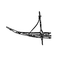 Black and white sketch of a traditional musical instrument with a transparent background