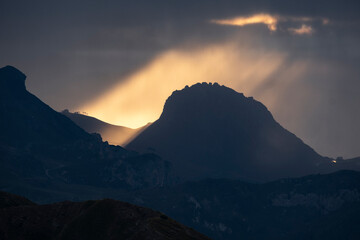 Last sunset light on dolomite passo Pordoi