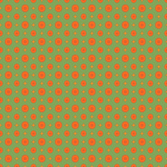 Seamless pattern with orange crosses on green background. Vector illustration.