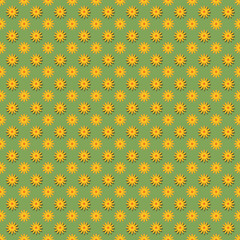 Seamless pattern with yellow flower on a green background.