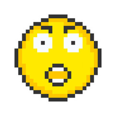 Surprised face icon. Pixel art emoticons. Vector illustration.
