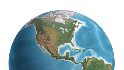 High resolution satellite view of Planet Earth, focused on North and Central America, Mexico, USA, Canada, Alaska and Greenland - 3D illustration, elements of this image furnished by NASA. © mozZz
