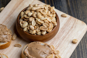 Peanut paste on a soft wheat baguette