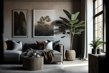 Beautiful colorful living room with industrial rural theme, Interior Design Ideas, Home Decoration, generative ai