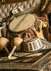 hat "sombrero vueltiao" and traditional Colombian Caribbean percussion
