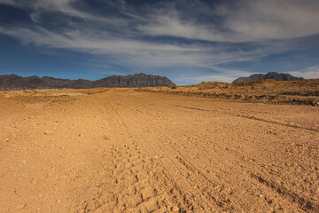 Afghanistan landscape, desert plain against the backdrop of mountains