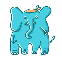 Elephant pirate. Vector illustration in cartoon flat style isolated on white background.
