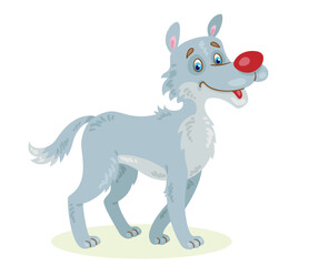 Fototapeta premium Funny gray wolf. In cartoon style. Isolated on white background. Vector illustration