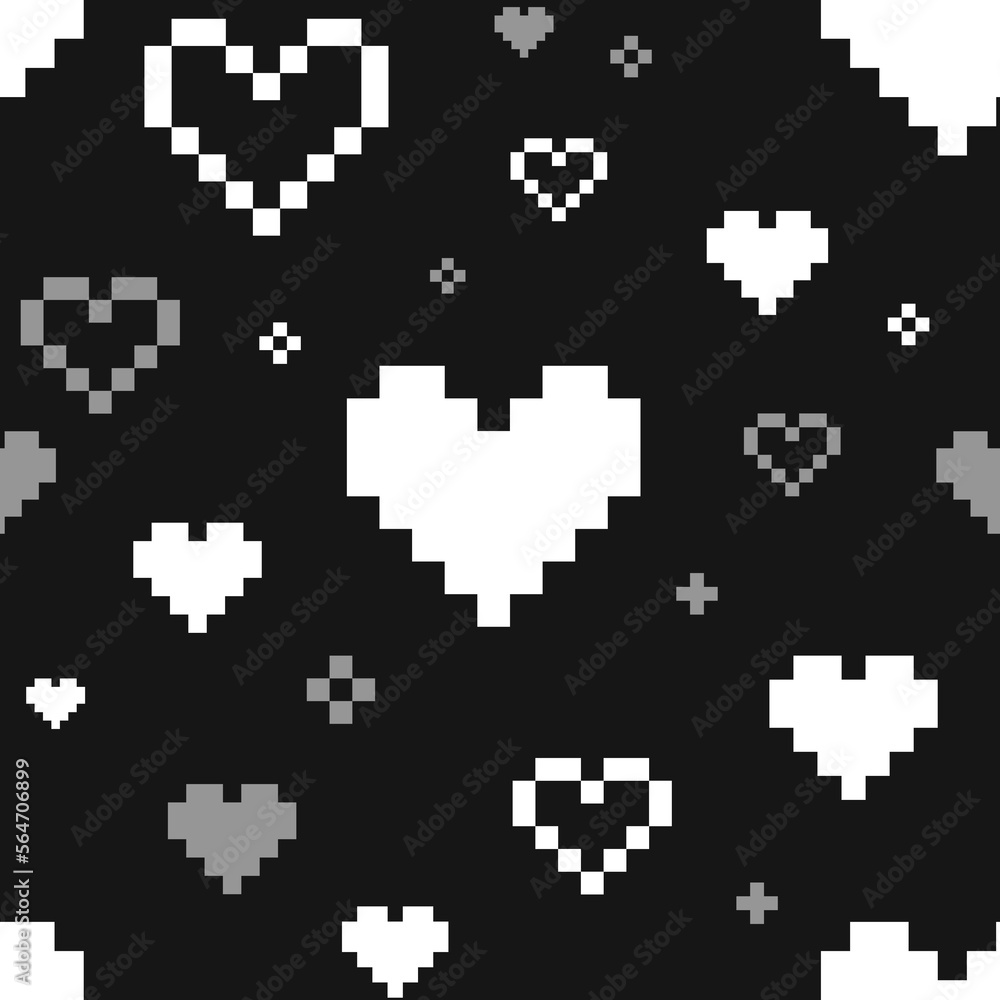 Aufkleber pixel hearts for valentine's day seamless pattern. geek hearts background in retro video game style.