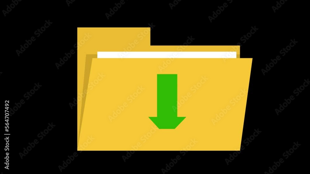 Poster pc icon animation of a folder downloading files, with a green arrow moving down. on a transparent ba