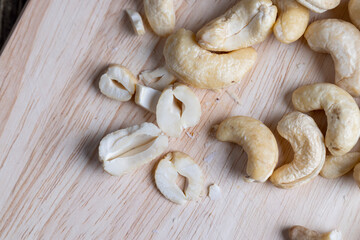 Hard roasted and peeled cashew nuts on the table
