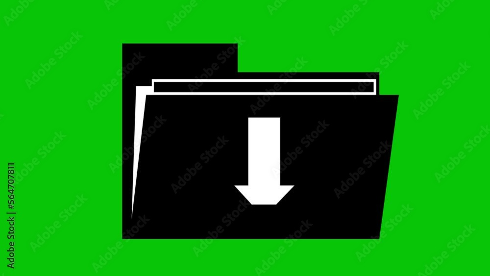 Poster animation of icon of a black pc folder with a white arrow moving down, in concept of downloading fil