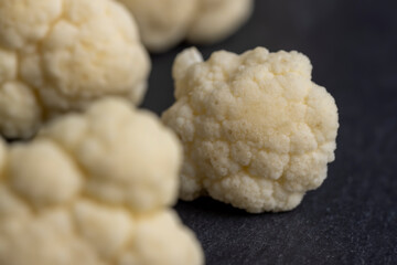 Cauliflower close up during cooking, fresh raw cauliflower