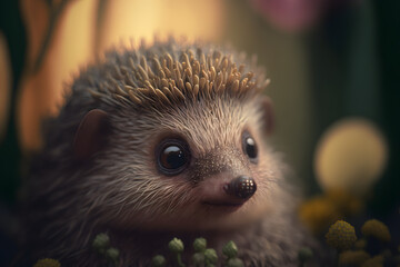 Fototapeta premium Hérisson sortant la tête de sa cachette » IA générative