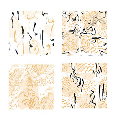 set of seamless ornaments golden black stains.