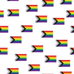 Seamless pattern with new lgbt flag, hearts, text, flower and flag. Gay pride. Pride Month. Love, lgbtq