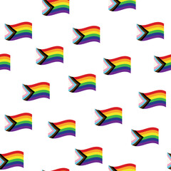 Seamless pattern with new lgbt flag, hearts, text, flower and flag. Gay pride. Pride Month. Love, lgbtq