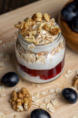 yogurt made from milk with walnuts and muesli