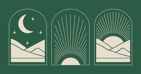 Set of minimalistic field logo emblem. Modern monochrome vector print. © Natalya Nepran