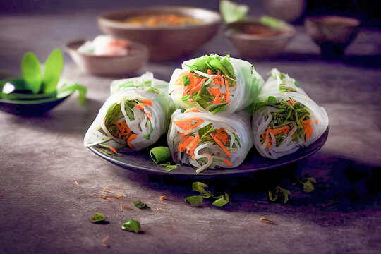 Summer Rolls on a Plate , Generative AI