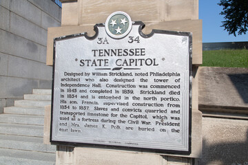 Historical marker at the Tennessee state capitol building in Nashville, Tennessee