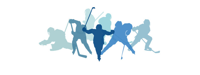 Sport banner with silhouettes hockey players. Hockey horizontal background for placing text. 