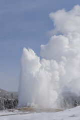 Scenic Old Faithful Landscape in Winter in Yellowstone National Park Wyoming