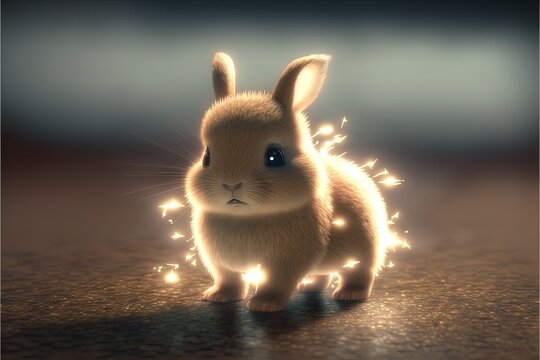 Adorable magic baby rabbit with a transparent glowing body.