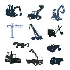Construction Machines Heavy Equipment Icons Set