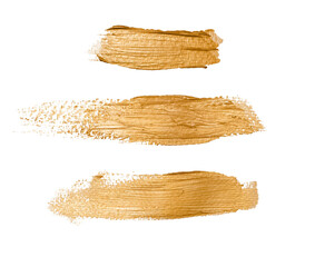 Set of golden paint strokes, isolated