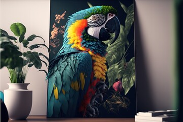 tropical parrot poster. High quality 3d illustration