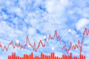 Air clouds in the blue sky.Blue backdrop in the air. Abstract style for text. Growing graph clouds