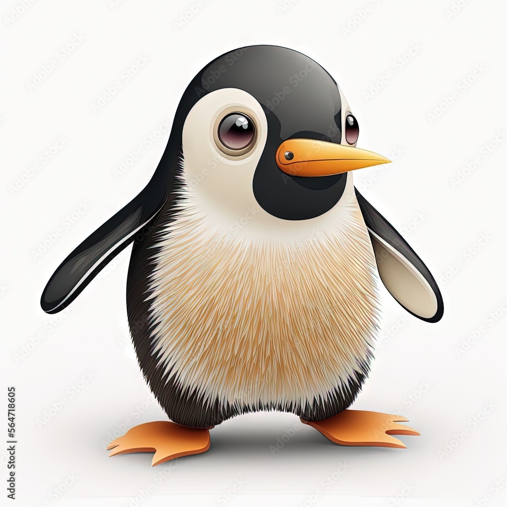 Poster a penguin with a black and white beak and a yellow beak and a black nose and a white background with
