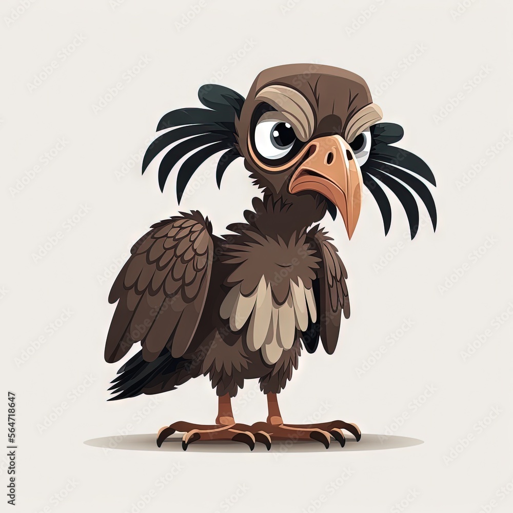 Poster a cartoon bird with a big beak and a large black head and a large black beak and a white background 