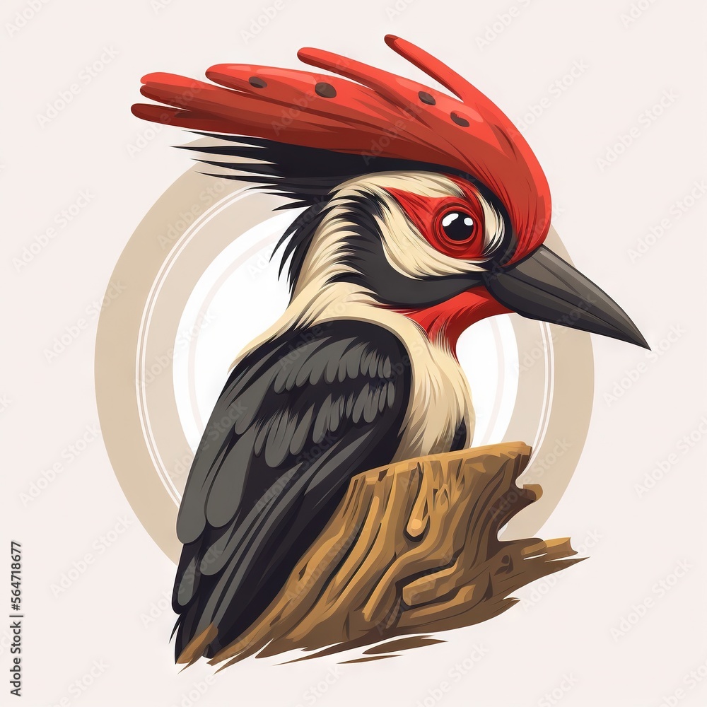 Poster  a bird with a red head and a black body and a white face with a red beak and a brown body with a white and black tail and red head and a white background with a.  generative ai