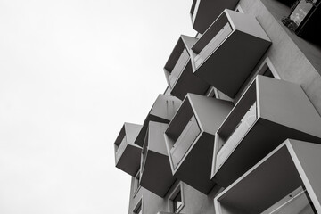 Black and white, Exterior architectural detail modern facade of High-rise buildings. Abstract Urban metropolis background.