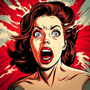 Comics Style Illustration of Shocked Woman created with Generative AI Technology