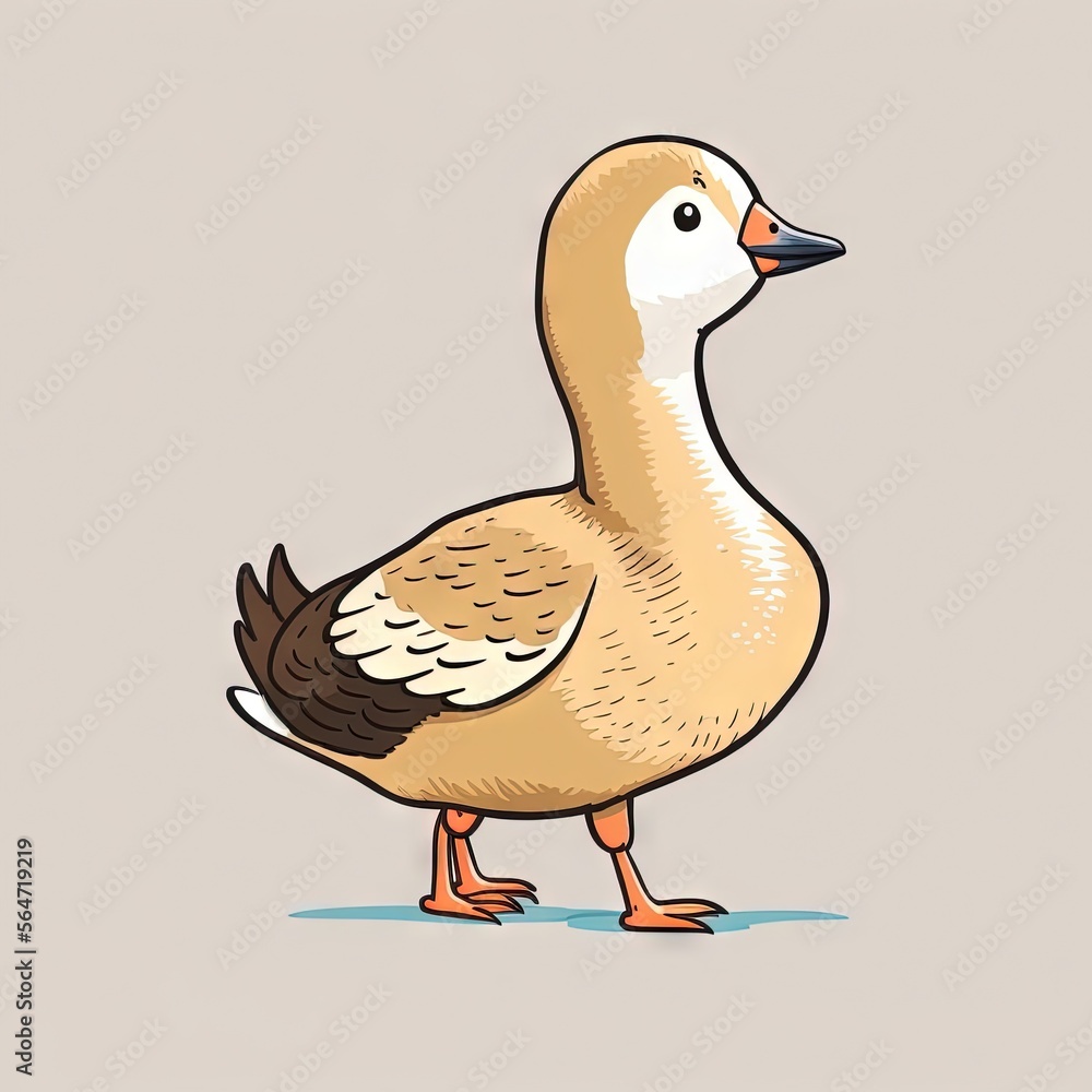 Poster a duck standing on one leg and looking to the side with a gray background and a light brown backgrou