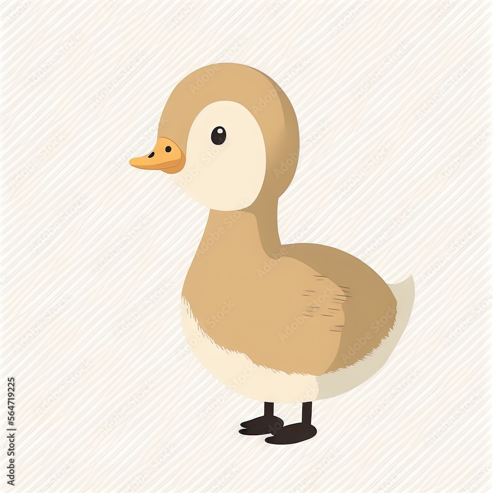 Poster a duck standing on a white background with a brown head and legs and a brown beak and feet, with a w
