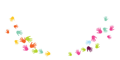 Obraz premium Abstract kids handprints nursery games concept vector illustration.