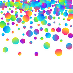 Modern party confetti scatter vector illustration. Rainbow round elements carnival decor. Cracker poppers flying confetti. Holiday celebration decoration background. Top view sequins.