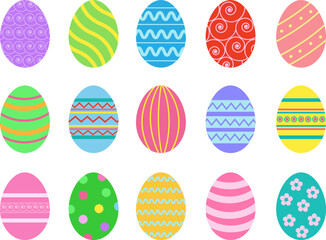 Easter Egg collection.Set of painted Easter eggs.Colorful eggs in flat design.